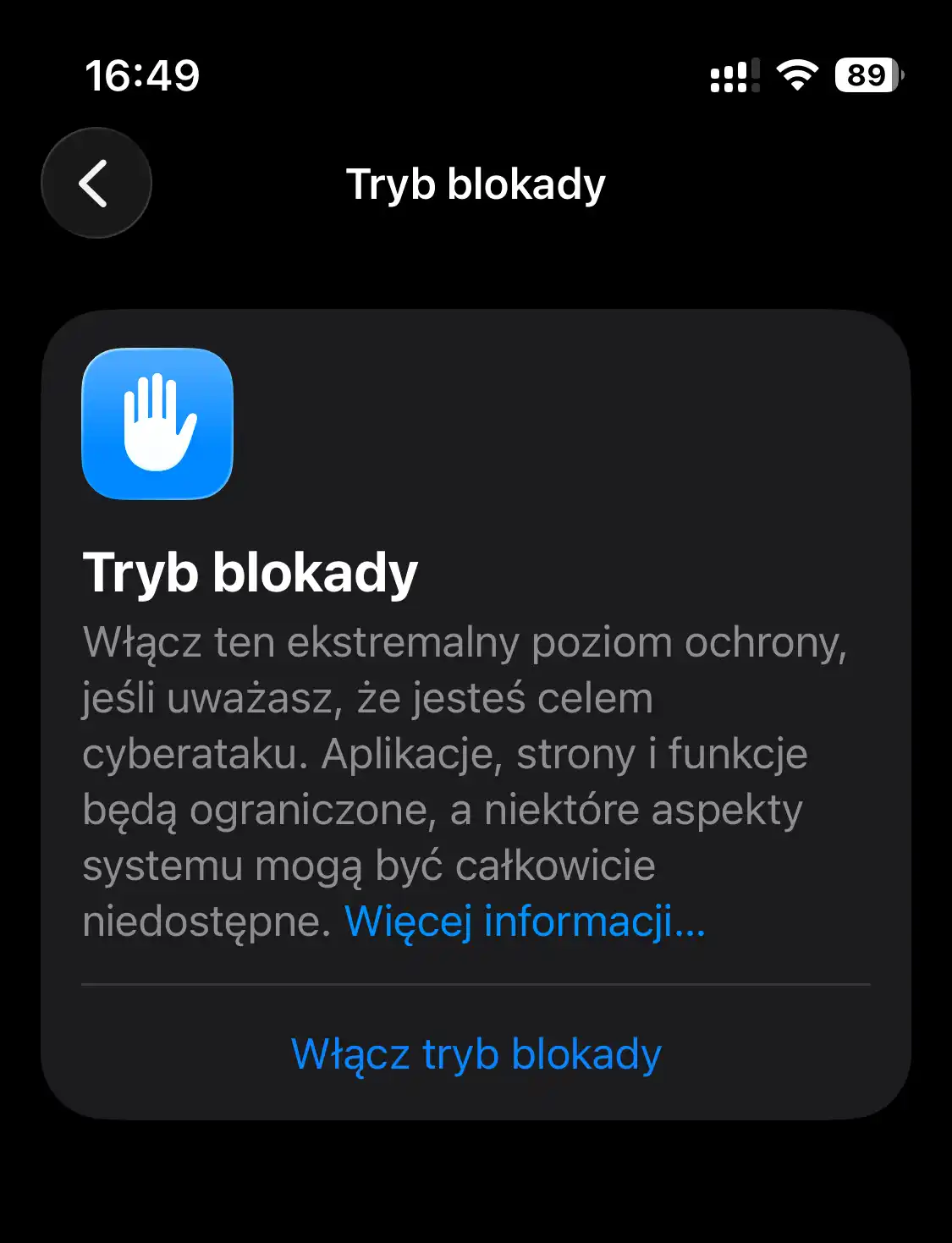 Tryb blokady w telefonie iPhone