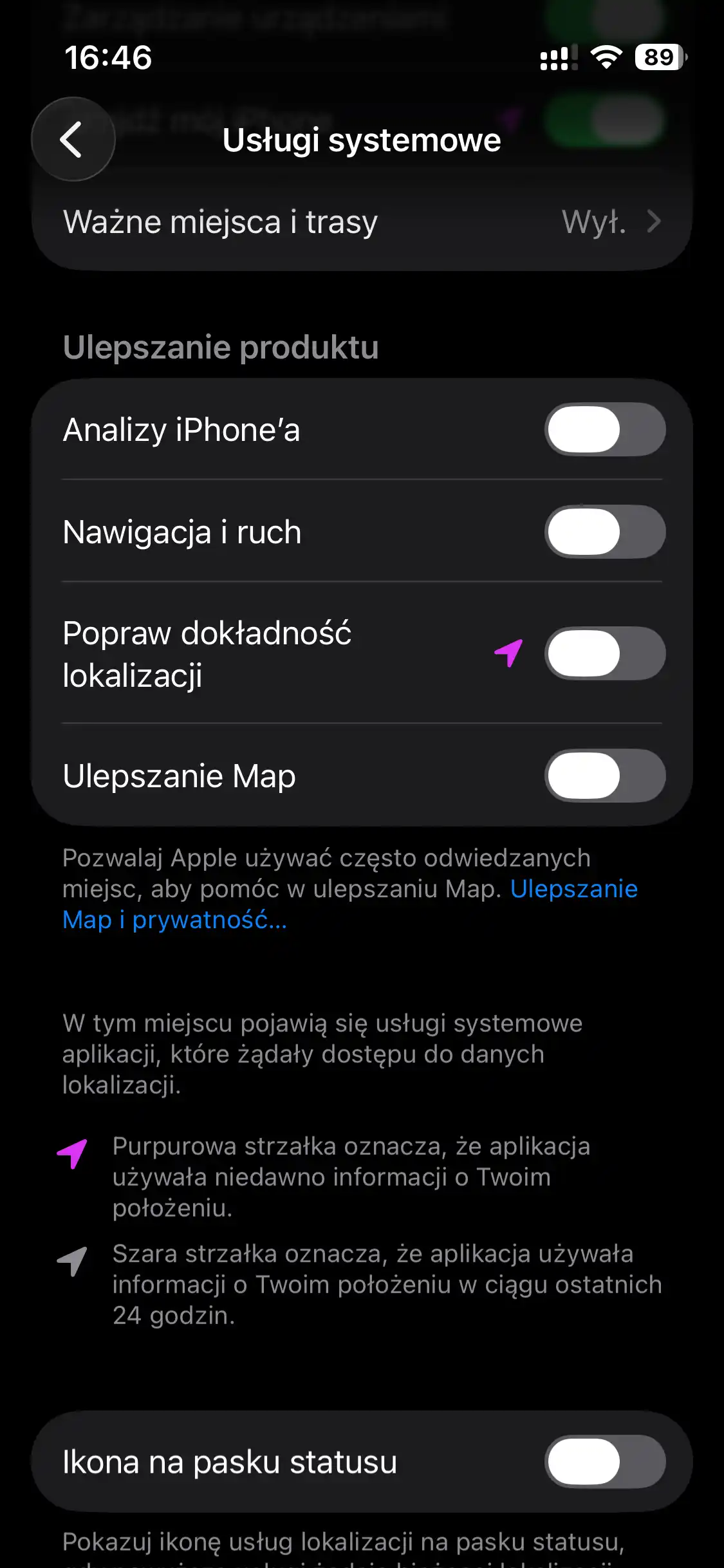 Usługi systemowe zbierające lokalizację